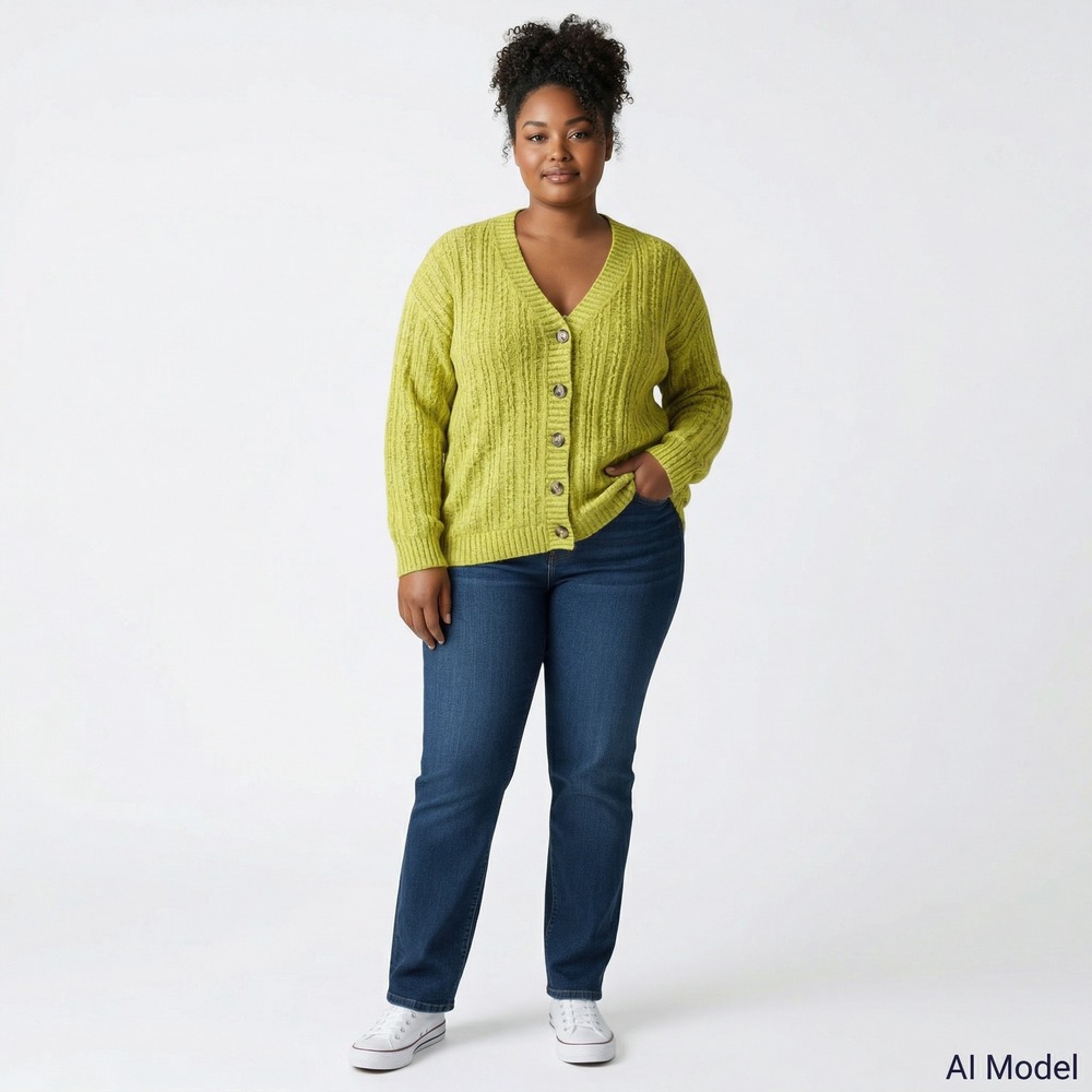 Out From Under Cardigan Women Size M Lime Green Ribbed‎ Knit Button Front OB135